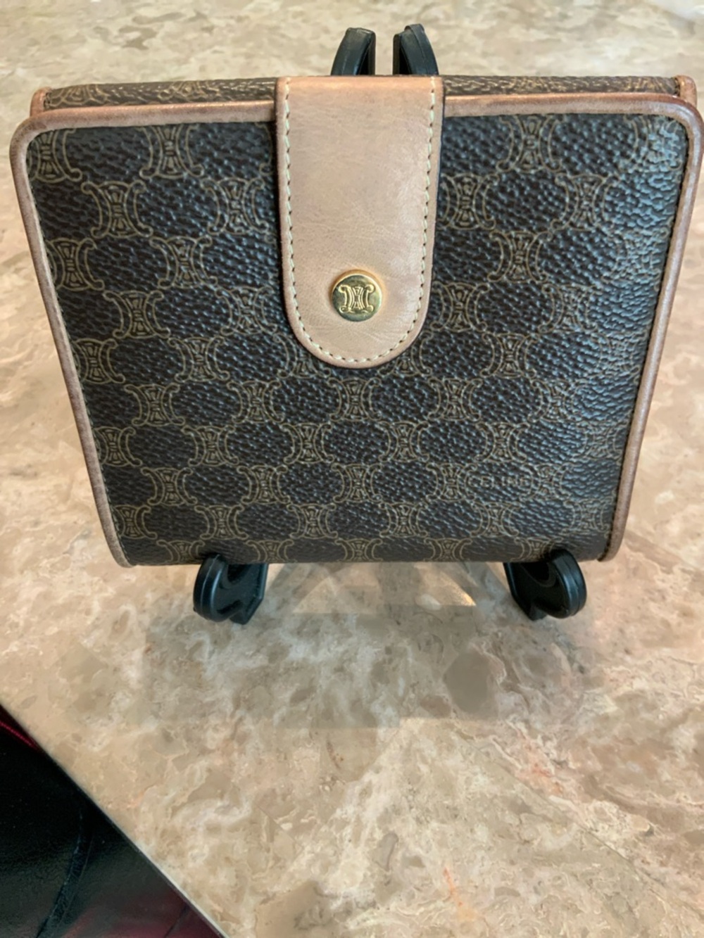 Celine Brown Patterned Leather Compact Wallet with Tan Trim - Picture 7 of 16